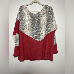 Cozy Orange and White and Snake Print Top Size Large
